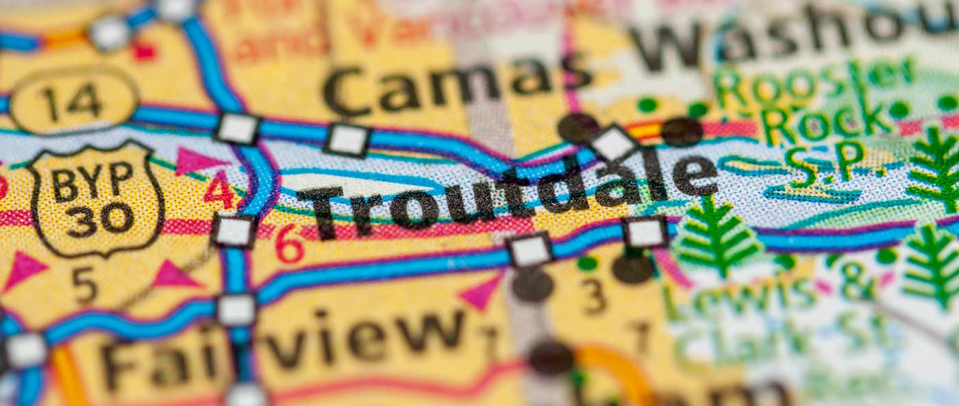 close up road map of troutdale