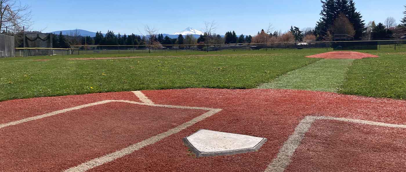 baseball diamond home base facing mount hood