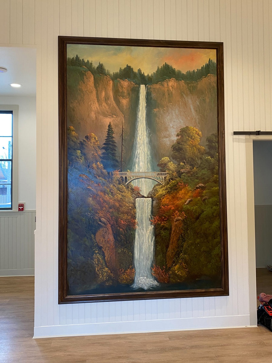 This 10 feet high by 6 ½ feet wide painting of Multnomah Falls dates back to circa 1912.