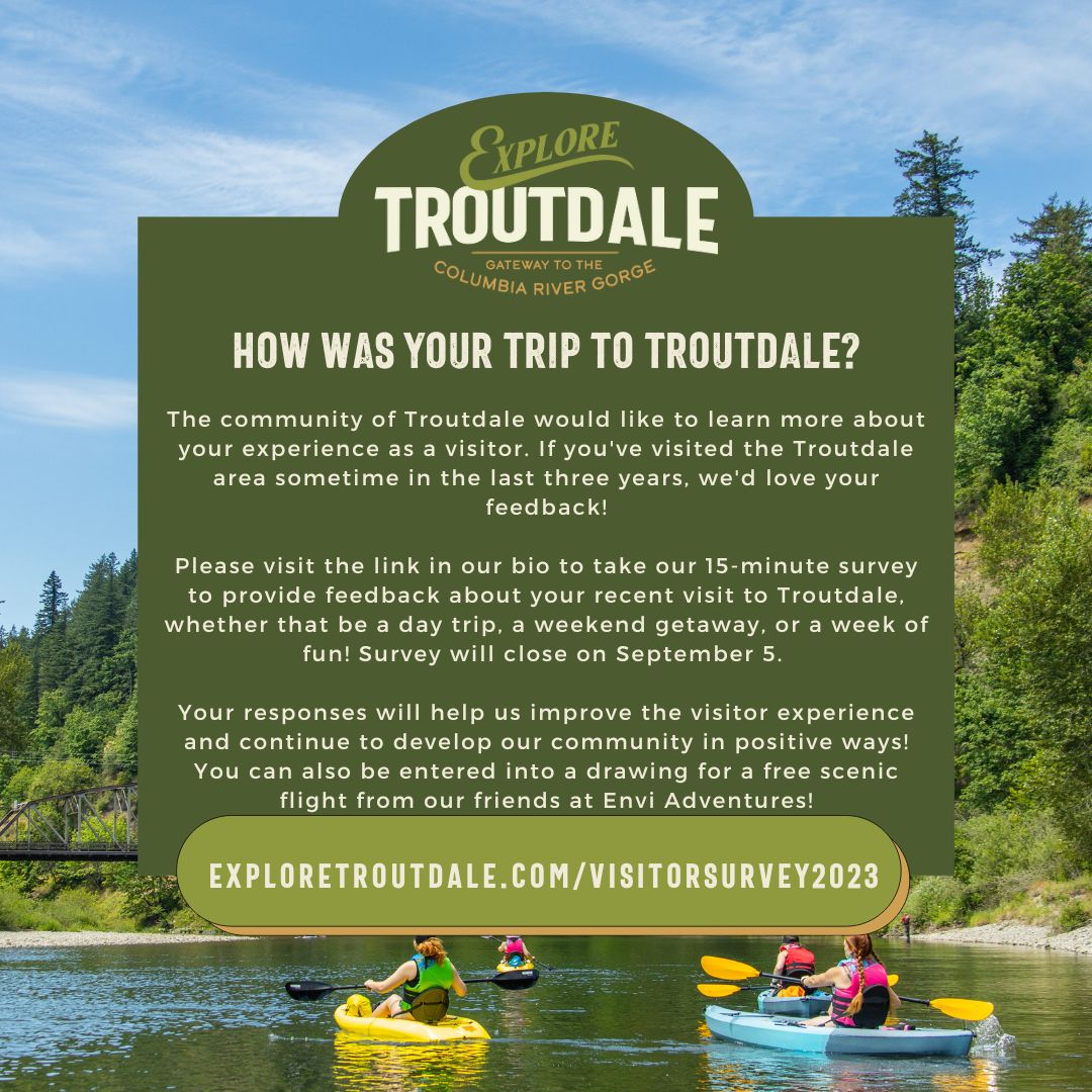 Click the Have you explored Troutdale? We want to hear from you! Slide Photo to Open